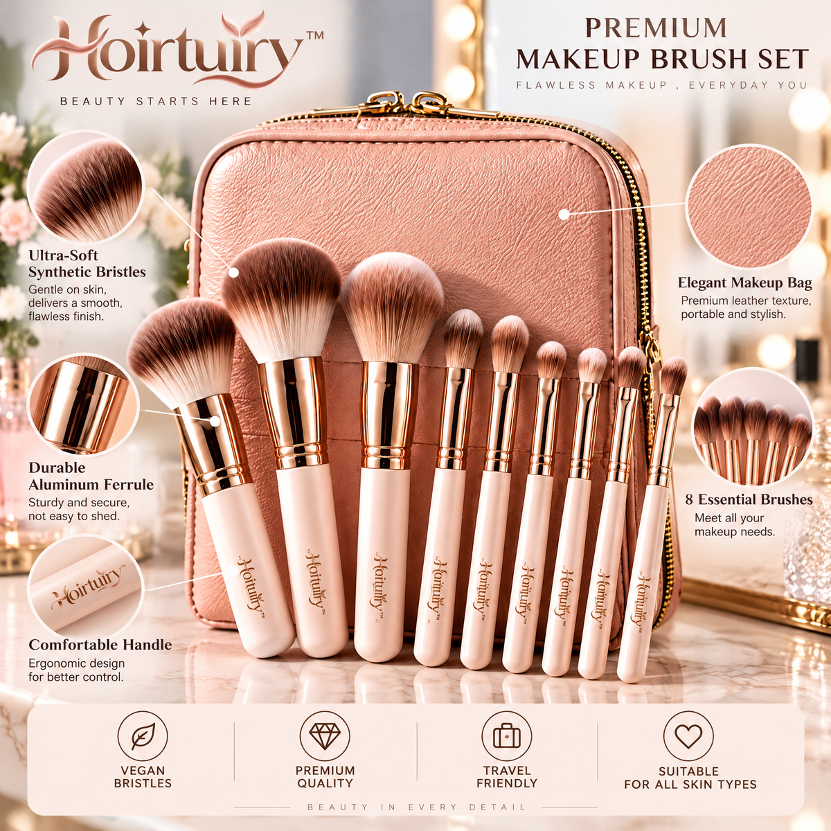 Hoirtuiry™ Complete Makeup Brush Set with Travel Organizer