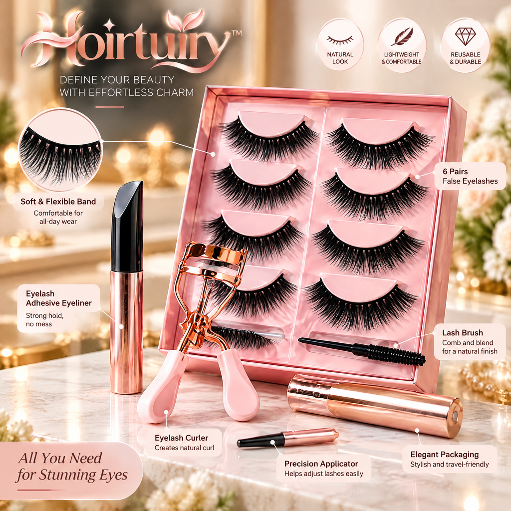 Hoirtuiry™ False Eyelash & Eyelash Curler Set for Defined, Lifted Lashes