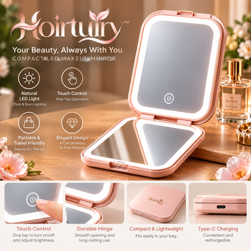 Hoirtuiry™ LED Lighted Travel Makeup Mirror with Portable Folding Design
