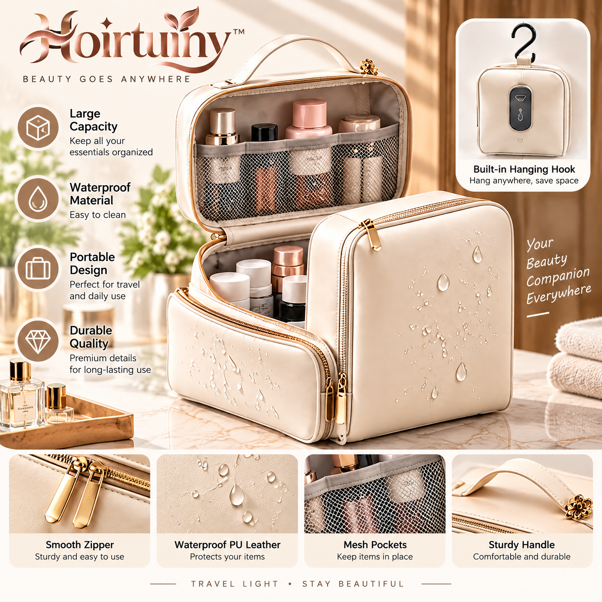 Hoirtuiry™ Waterproof Travel Toiletry Organizer Bag with Multi-Compartment Storage